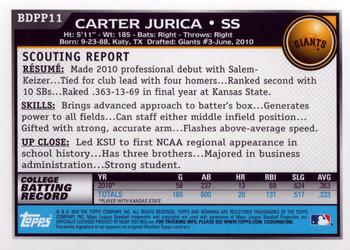 2010 Bowman Draft Picks & Prospects - Prospects #BDPP11 Carter Jurica Back