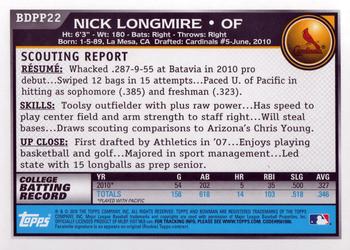 2010 Bowman Draft Picks & Prospects - Prospects #BDPP22 Nick Longmire Back