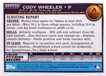 2010 Bowman Draft Picks & Prospects - Prospects #BDPP35 Cody Wheeler Back