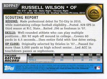 2010 Bowman Draft Picks & Prospects - Prospects #BDPP47 Russell Wilson Back