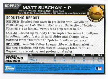 2010 Bowman Draft Picks & Prospects - Prospects #BDPP49 Matt Suschak Back