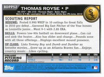 2010 Bowman Draft Picks & Prospects - Prospects #BDPP52 Thomas Royse Back