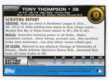 2010 Bowman Draft Picks & Prospects - Prospects #BDPP54 Tony Thompson Back