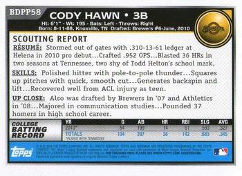 2010 Bowman Draft Picks & Prospects - Prospects #BDPP58 Cody Hawn Back