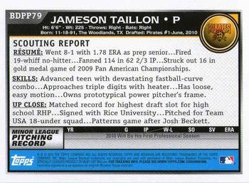 2010 Bowman Draft Picks & Prospects - Prospects #BDPP79 Jameson Taillon Back