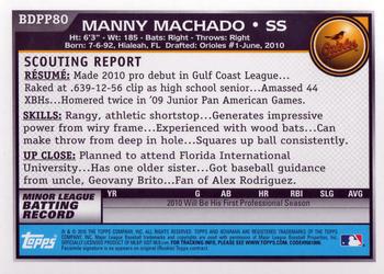 2010 Bowman Draft Picks & Prospects - Prospects #BDPP80 Manny Machado Back