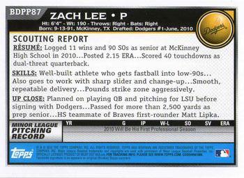 2010 Bowman Draft Picks & Prospects - Prospects #BDPP87 Zach Lee Back