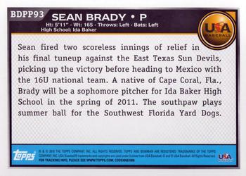 2010 Bowman Draft Picks & Prospects - Prospects #BDPP93 Sean Brady Back