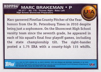 2010 Bowman Draft Picks & Prospects - Prospects #BDPP94 Marc Brakeman Back