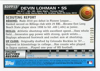 2010 Bowman Draft Picks & Prospects - Prospects Blue #BDPP13 Devin Lohman Back