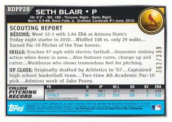 2010 Bowman Draft Picks & Prospects - Prospects Blue #BDPP28 Seth Blair Back