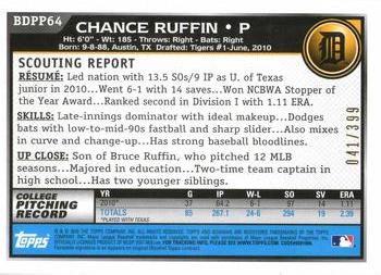 2010 Bowman Draft Picks & Prospects - Prospects Blue #BDPP64 Chance Ruffin Back