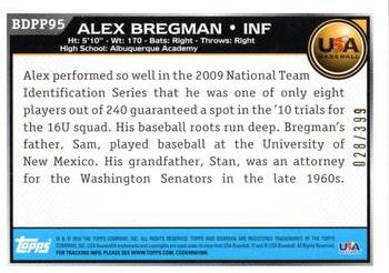 2010 Bowman Draft Picks & Prospects - Prospects Blue #BDPP95 Alex Bregman Back