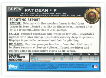2010 Bowman Draft Picks & Prospects - Prospects Gold #BDPP4 Pat Dean Back
