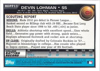 2010 Bowman Draft Picks & Prospects - Prospects Gold #BDPP13 Devin Lohman Back