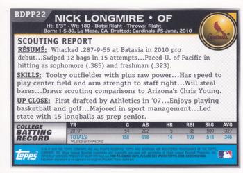 2010 Bowman Draft Picks & Prospects - Prospects Gold #BDPP22 Nick Longmire Back
