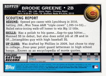 2010 Bowman Draft Picks & Prospects - Prospects Gold #BDPP29 Brodie Greene Back