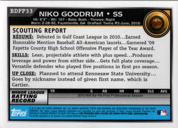 2010 Bowman Draft Picks & Prospects - Prospects Gold #BDPP33 Niko Goodrum Back