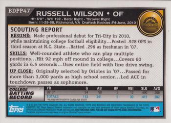 2010 Bowman Draft Picks & Prospects - Prospects Gold #BDPP47 Russell Wilson Back