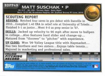 2010 Bowman Draft Picks & Prospects - Prospects Gold #BDPP49 Matt Suschak Back