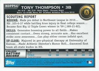 2010 Bowman Draft Picks & Prospects - Prospects Gold #BDPP54 Tony Thompson Back