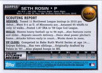 2010 Bowman Draft Picks & Prospects - Prospects Gold #BDPP55 Seth Rosin Back