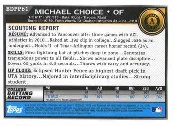 2010 Bowman Draft Picks & Prospects - Prospects Gold #BDPP61 Michael Choice Back