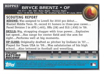 2010 Bowman Draft Picks & Prospects - Prospects Gold #BDPP63 Bryce Brentz Back