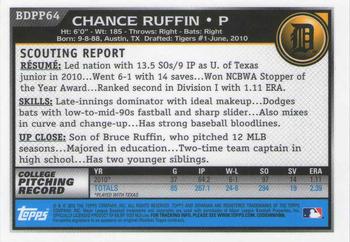 2010 Bowman Draft Picks & Prospects - Prospects Gold #BDPP64 Chance Ruffin Back