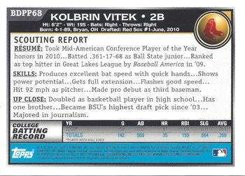 2010 Bowman Draft Picks & Prospects - Prospects Gold #BDPP68 Kolbrin Vitek Back