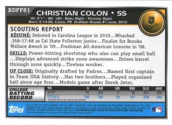 2010 Bowman Draft Picks & Prospects - Prospects Gold #BDPP81 Christian Colon Back