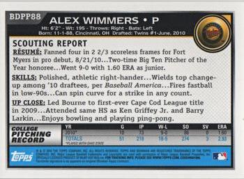2010 Bowman Draft Picks & Prospects - Prospects Gold #BDPP88 Alex Wimmers Back