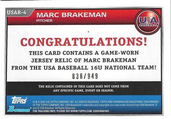 2010 Bowman Draft Picks & Prospects - USA Baseball Jerseys #USAR-4 Marc Brakeman Back