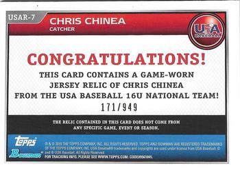 2010 Bowman Draft Picks & Prospects - USA Baseball Jerseys #USAR-7 Chris Chinea Back