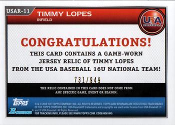 2010 Bowman Draft Picks & Prospects - USA Baseball Jerseys #USAR-11 Timmy Lopes Back