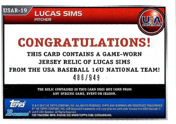 2010 Bowman Draft Picks & Prospects - USA Baseball Jerseys #USAR-19 Lucas Sims Back