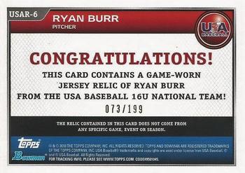 2010 Bowman Draft Picks & Prospects - USA Baseball Jerseys Blue #USAR-6 Ryan Burr Back