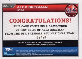 2010 Bowman Draft Picks & Prospects - USA Baseball Jerseys Red #USAR5 Alex Bregman Back