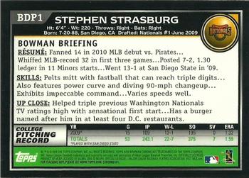 2010 Bowman Draft Picks & Prospects - Chrome #BDP1 Stephen Strasburg Back