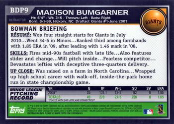 2010 Bowman Draft Picks & Prospects - Chrome #BDP9 Madison Bumgarner Back
