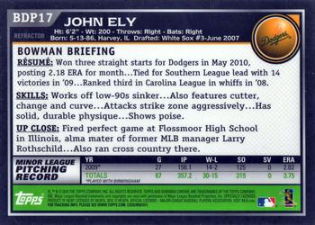 2010 Bowman Draft Picks & Prospects - Chrome #BDP17 John Ely Back