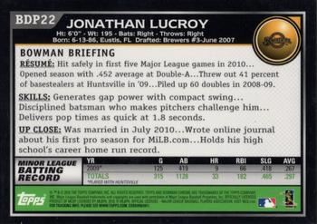 2010 Bowman Draft Picks & Prospects - Chrome #BDP22 Jonathan Lucroy Back