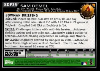 2010 Bowman Draft Picks & Prospects - Chrome #BDP35 Sam Demel Back