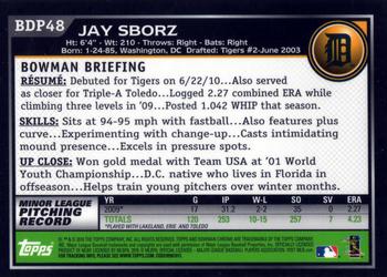 2010 Bowman Draft Picks & Prospects - Chrome #BDP48 Jay Sborz Back