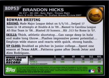 2010 Bowman Draft Picks & Prospects - Chrome #BDP53 Brandon Hicks Back