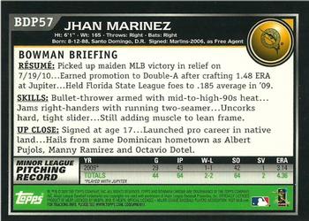 2010 Bowman Draft Picks & Prospects - Chrome #BDP57 Jhan Marinez Back