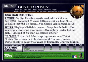 2010 Bowman Draft Picks & Prospects - Chrome #BDP61 Buster Posey Back