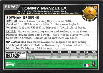 2010 Bowman Draft Picks & Prospects - Chrome #BDP67 Tommy Manzella Back