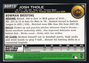2010 Bowman Draft Picks & Prospects - Chrome #BDP73 Josh Thole Back