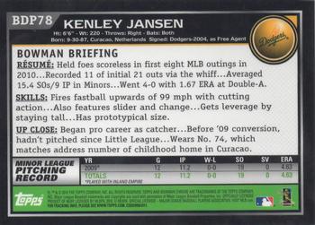 2010 Bowman Draft Picks & Prospects - Chrome #BDP78 Kenley Jansen Back